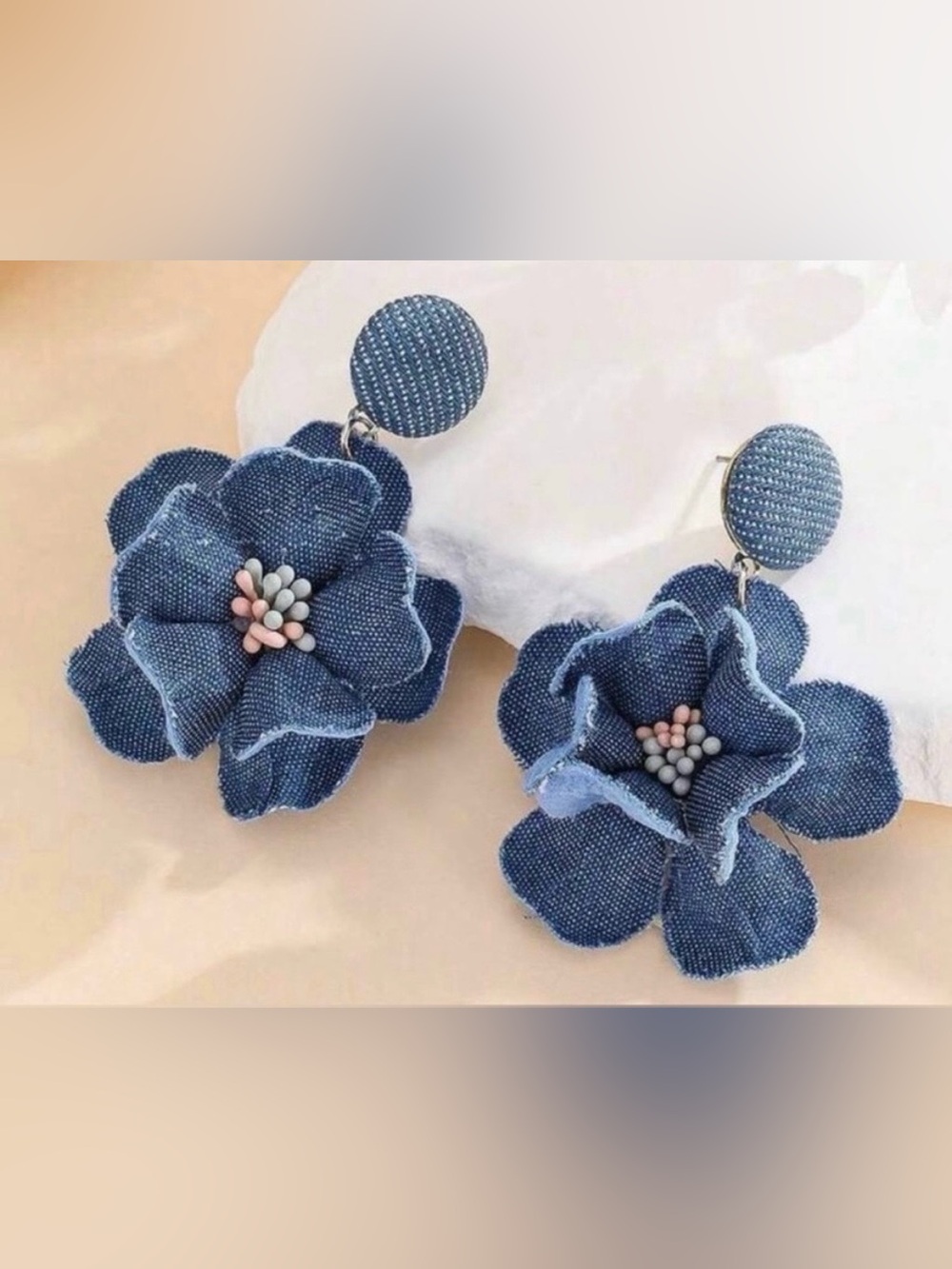 Denim Floral Drop Earrings